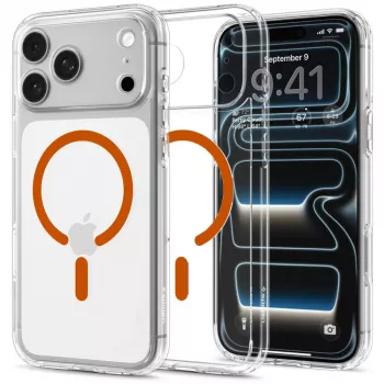 Spigen Ultra Hybrid MagSafe dėklas iPhone 17 Pro / 18 Pro - Skaidrus/Oranžinis