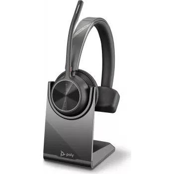 HP Poly Voyager 4300 UC serijos 4310 belaidės ant ausų uždedamos ausinės su USB-C adapteriu ir stovu, Zoom sertifikuotos 218474-01