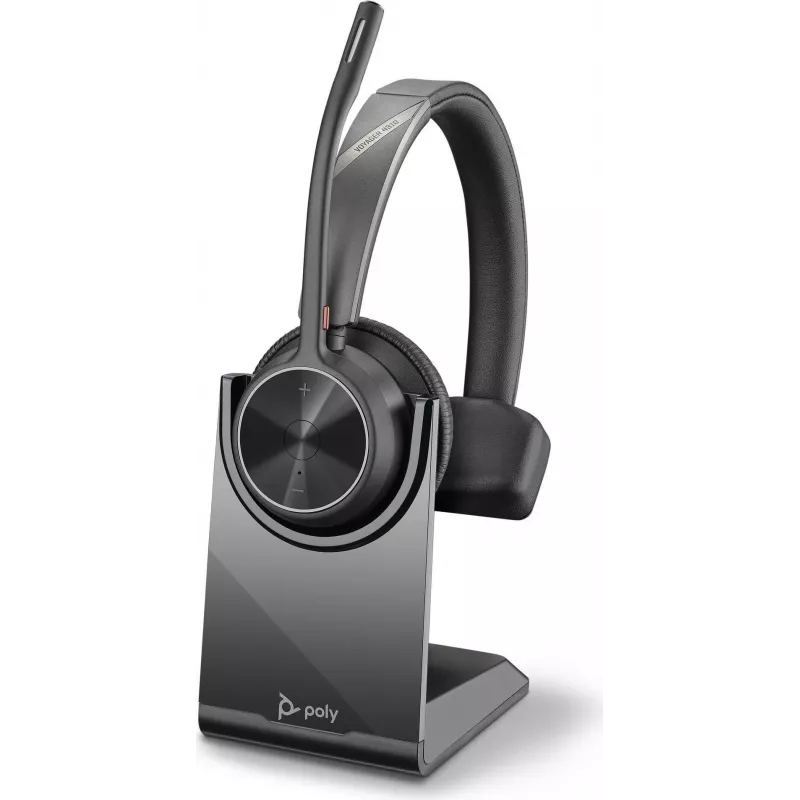 HP Poly Voyager 4300 UC serijos 4310 belaidės ant ausų uždedamos ausinės su USB-C adapteriu ir stovu, Zoom sertifikuotos 218474-01