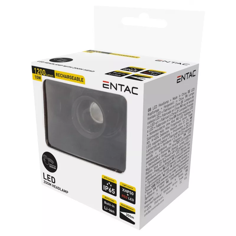 ENTAC EHL-ZH-10W-R priekinis žibintas su priartinimo funkcija ir įkraunama baterija 10W judesio jutikliu