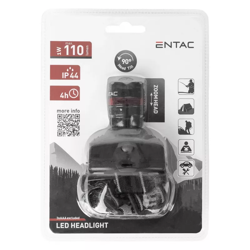 ENTAC EHL-ZOOM-1W-PL Zoom 1W LED priekinė lempa, juoda