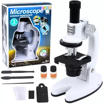 LEAN TOYS Mikroskopas Švietimo Rinkinys Vaikams Zoom 1200x Priedai Baltas