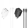 HOCO 30W 4 prievadų USB sieninis įkroviklis su USB-C į Lightning kabeliu - baltas