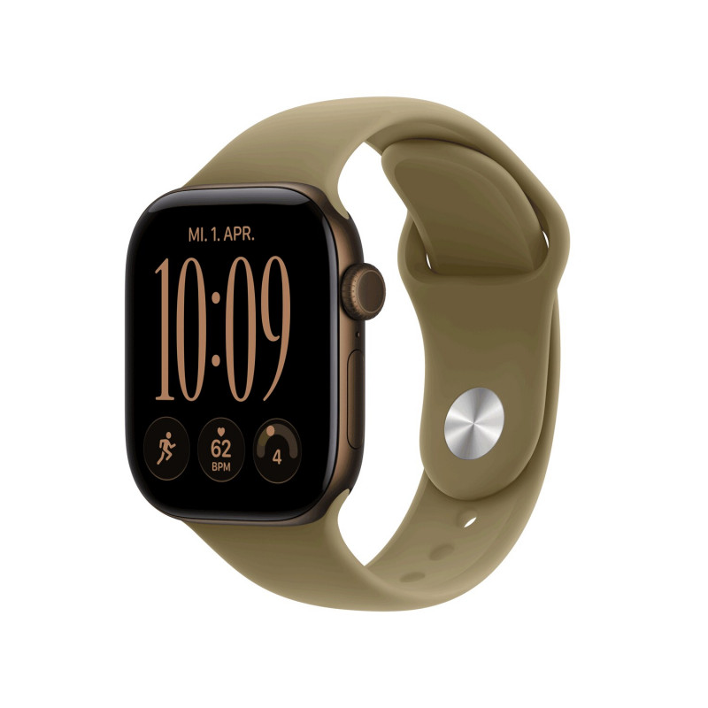 Apple Watch Series 12 GPS + Cellular 42mm tamsiai bronzinis aliuminio korpusas su alyvuogių sportine apyranke - S/M