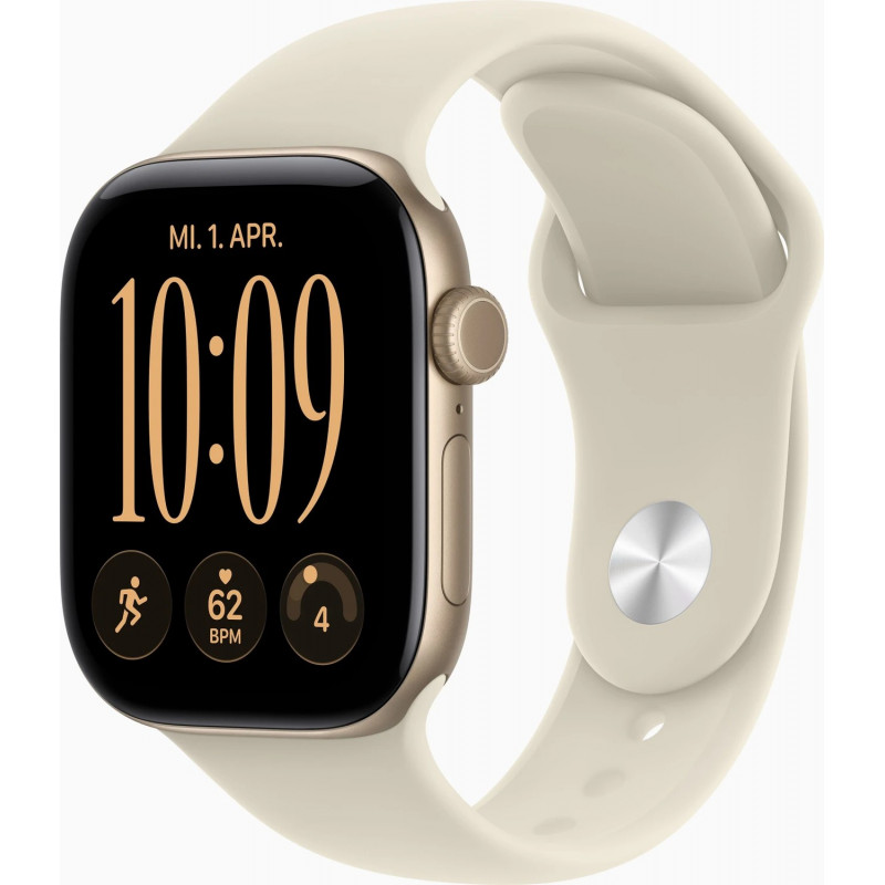 Apple Watch Series 12 GPS + Cellular 42 mm auksinis aliuminio korpusas su smėlio spalvos sportine apyranke, S/M