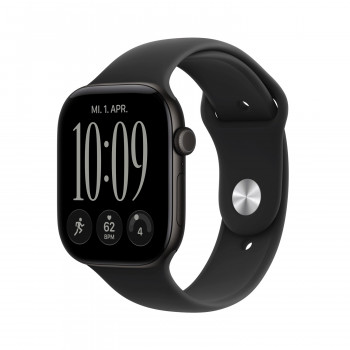 Apple Watch Series 12 GPS 46 mm juodas aliuminio korpusas su juoda sportine apyranke, M/L