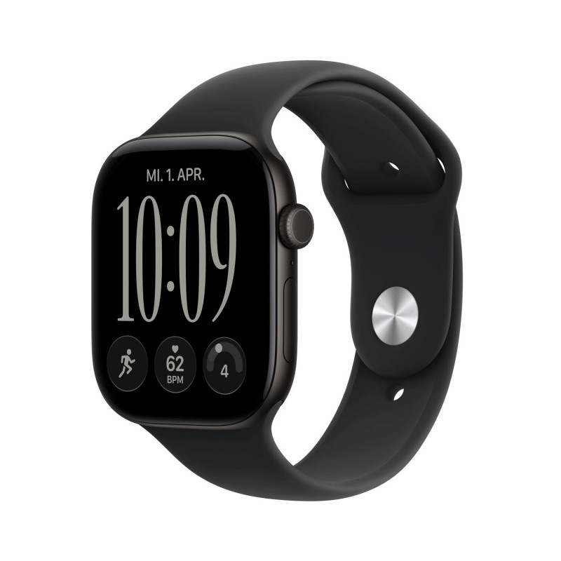 Apple Watch Series 12 GPS 46 mm juodas aliuminio korpusas su juoda sportine apyranke, S/M