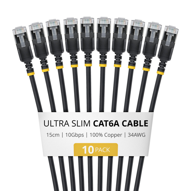 StarTech.com plonas Cat6a U/FTP tinklo kabelis RJ45, 0,15 m, juodas, 10 vnt. paketas