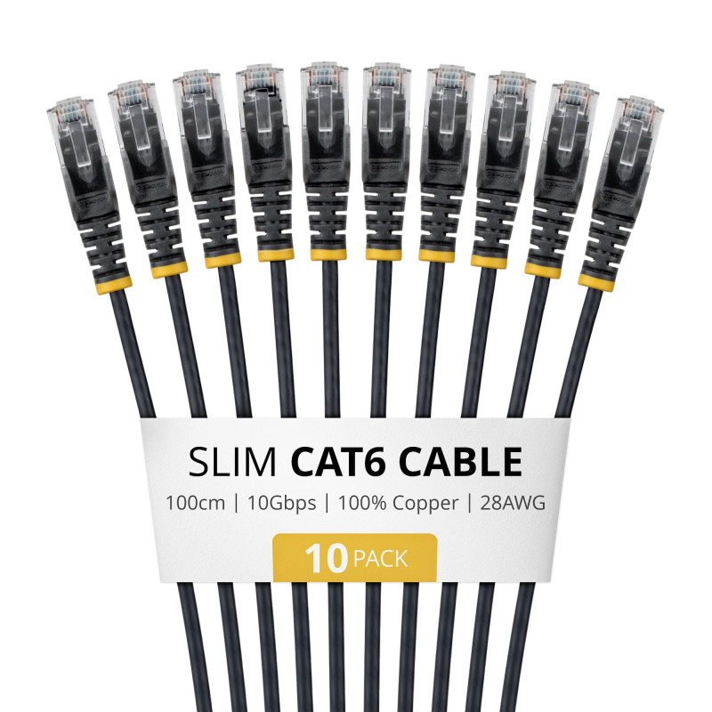 StarTech.com plonas Cat6 U/UTP tinklo kabelis RJ45, 1 m, juodas, 10 vnt. rinkinys