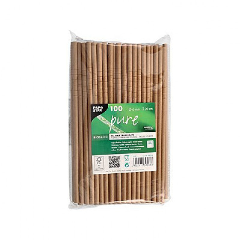 Papstar pure lankstūs šiaudeliai gėrimui 88072, rudi, 500 vnt.
