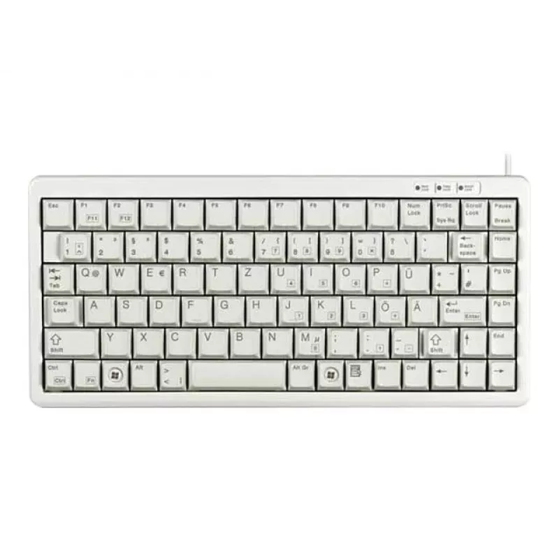 Cherry Slim Line G84-4100 kompaktiška klaviatūra, PS/2 + USB, 83 klavišai, vokiška išdėstymas (QWERTZ), šviesiai pilka