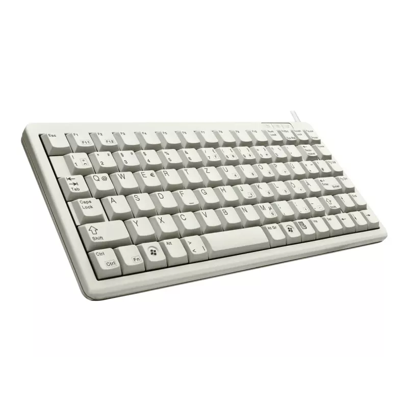 Cherry Slim Line G84-4100 kompaktiška klaviatūra, PS/2 + USB, 83 klavišai, vokiška išdėstymas (QWERTZ), šviesiai pilka