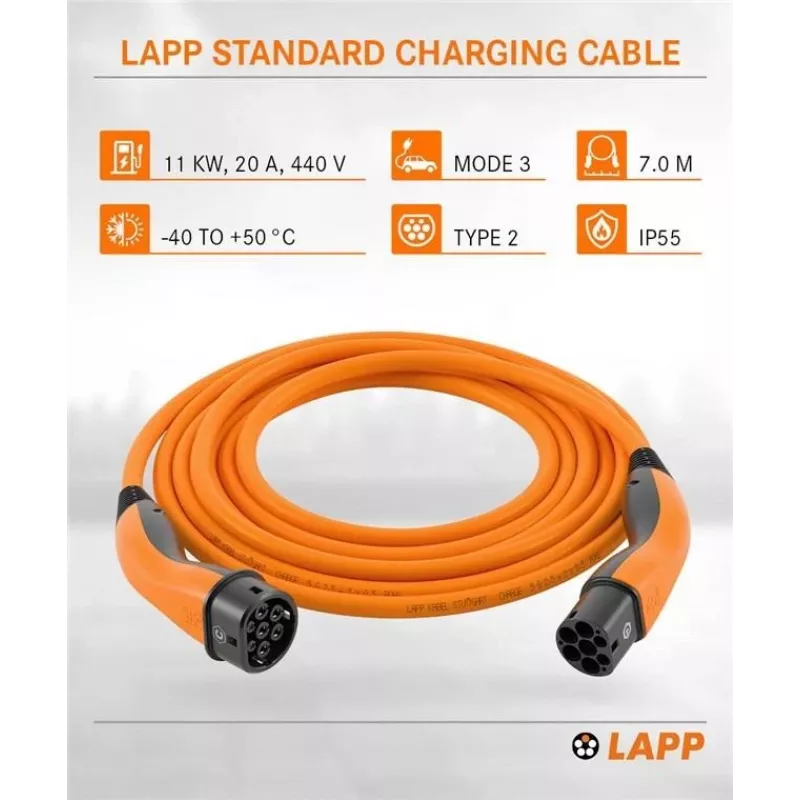 LAPP MOBILITY įkrovimo kabelis Type 2, iki 11 kW, 7 m, oranžinis (61790)