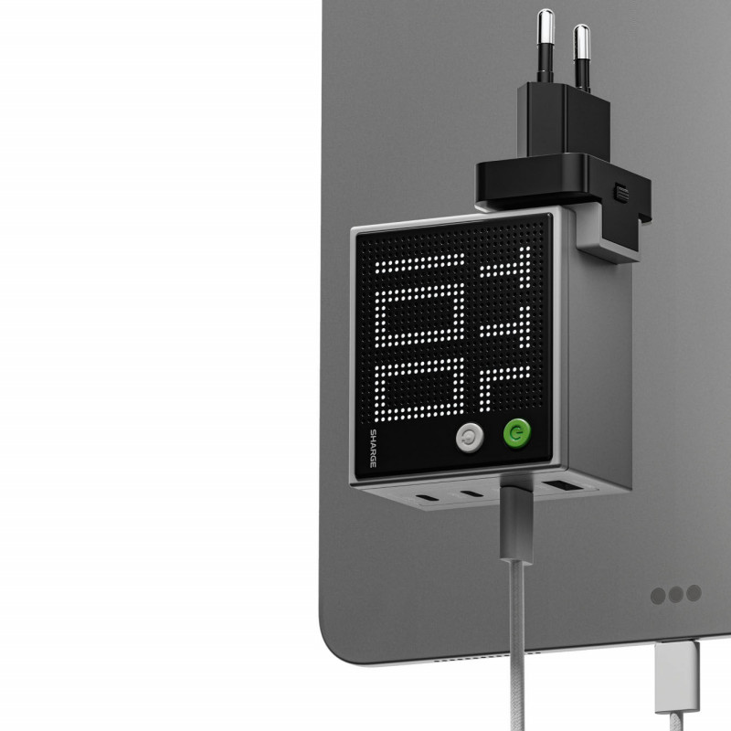 SHARGE Pixel 100 GaN įkroviklis, 100W, 3x USB-C, 1x USB-A - pilkas