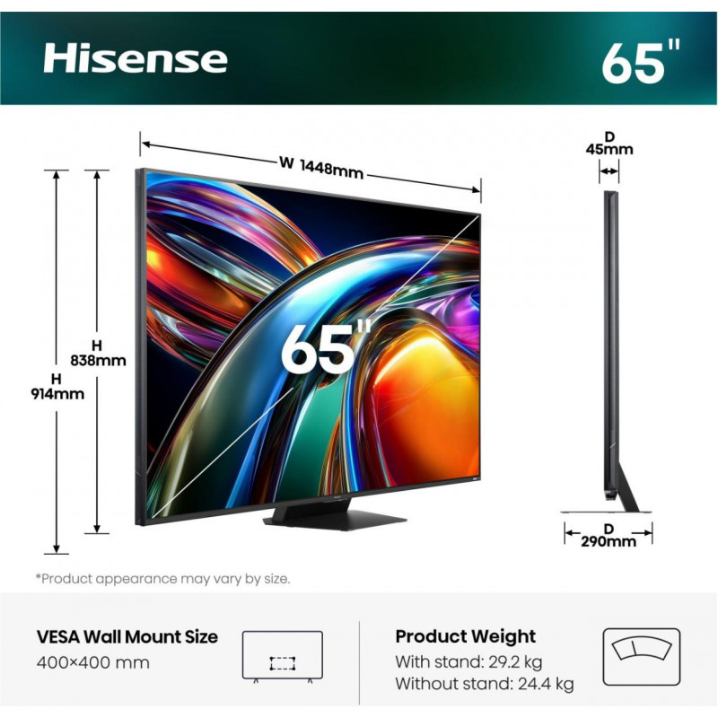 Hisense 65UR9S 65 inch RGB Mini LED 4K 170Hz VRR televizorius (2026)