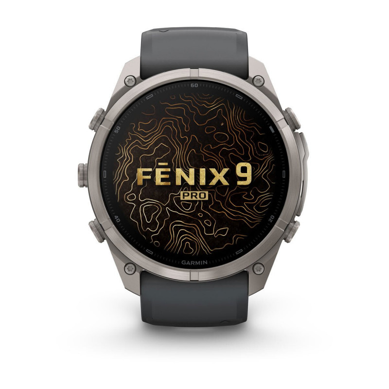 Garmin Fenix 9 Pro – 51 mm titano išmanusis laikrodis su grafito/juoda silikono apyranke