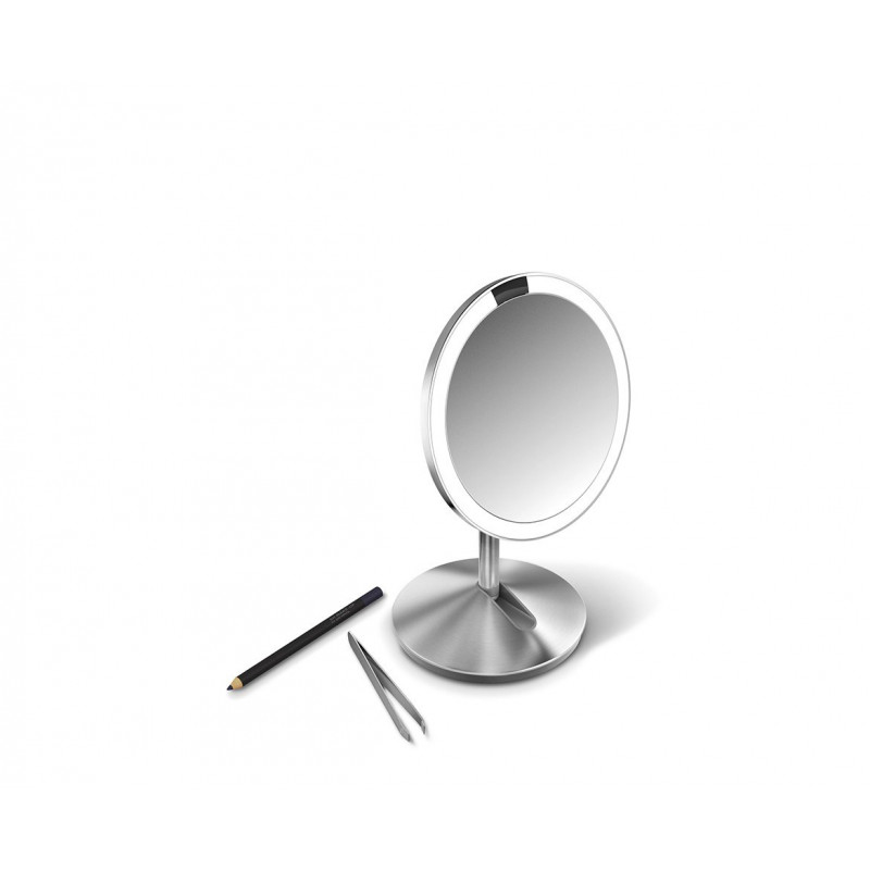 simplehuman sulankstomas veidrodis su jutikliu, 12 cm, įkraunamas, šlifuotas nerūdijantis plienas