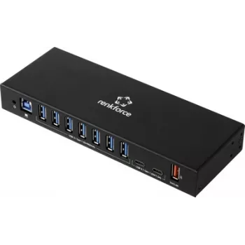 Renkforce RF-7403762 USB šakotuvas 10 prievadų USB-A, USB-C® USB 3.2 Gen1 5 GBit/s pramoninėms reikmėms Juodas RF-IH10-100