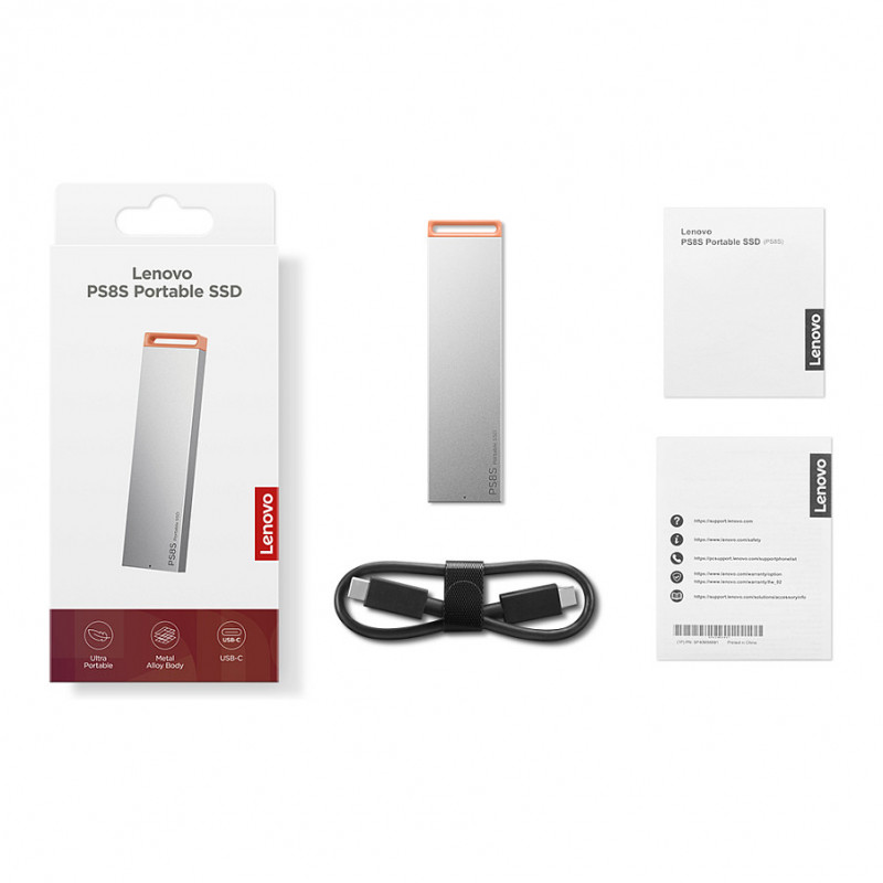 Lenovo PS8S 2TB nešiojamas išorinis SSD, USB 3.2 Gen 2, USB-C, vėsiai pilkas (4XB1T88413)