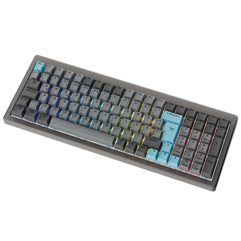 Ducky Cushion 98 žaidimų klaviatūra, 96%, DE išdėstymas (ISO), Shush raudoni jungikliai - Nickel (DKCUS2598-DSDEPHCC3H1)