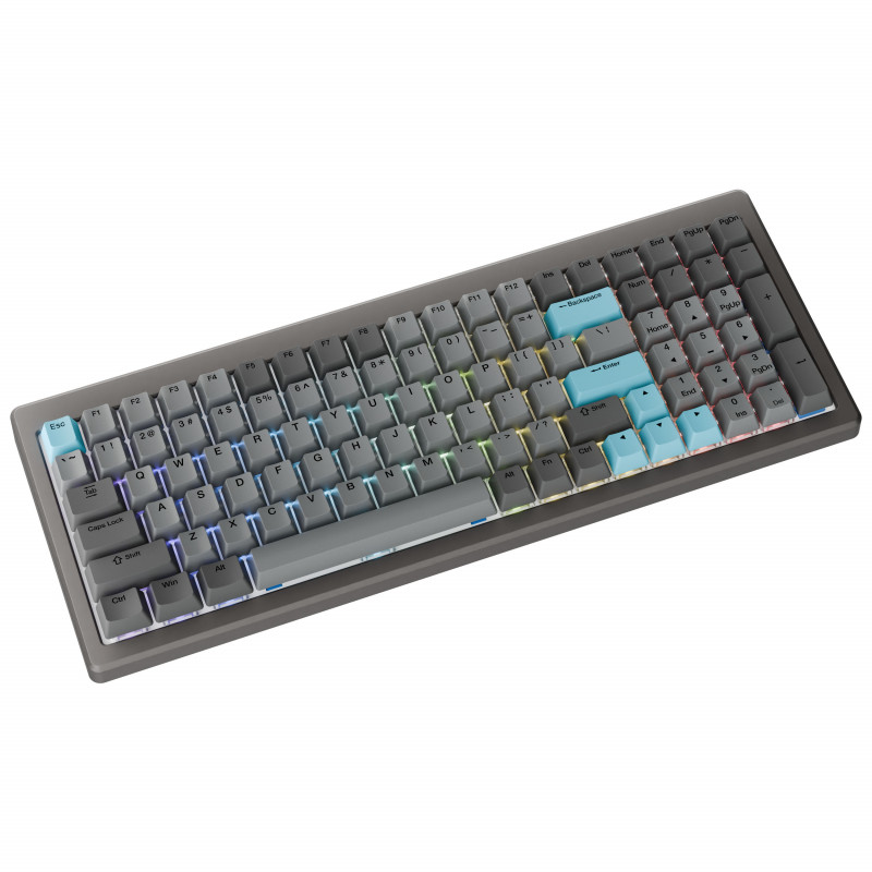 Ducky Cushion 98 žaidimų klaviatūra, 96%, US išdėstymas (ANSI), Shush žali jungikliai - Nickel (DKCUS2598-DDUSPHCC3H1)