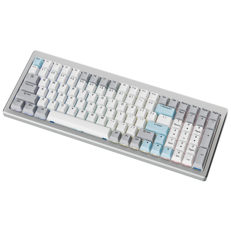 Ducky Cushion 98 žaidimų klaviatūra, 96%, US išdėstymas (ANSI), Shush žali jungikliai - sidabrinė (DKCUS2598-DDUSPHCC4S1)