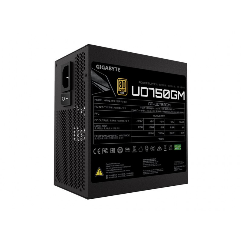 GIGABYTE UD750GM 750W ATX maitinimo šaltinis, 80+ Gold, visiškai modulinis