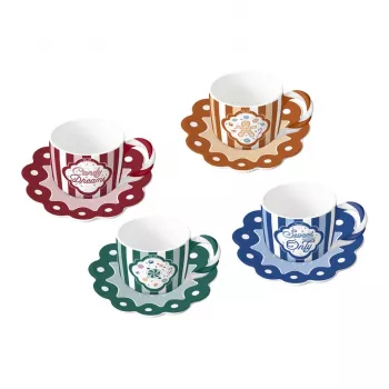 Bialetti Candyland 4 puodelių su lėkštelėmis rinkinys, 80 ml