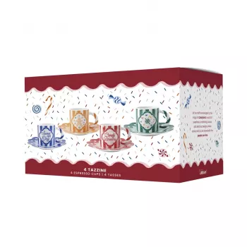 Bialetti Candyland 4 puodelių su lėkštelėmis rinkinys, 80 ml