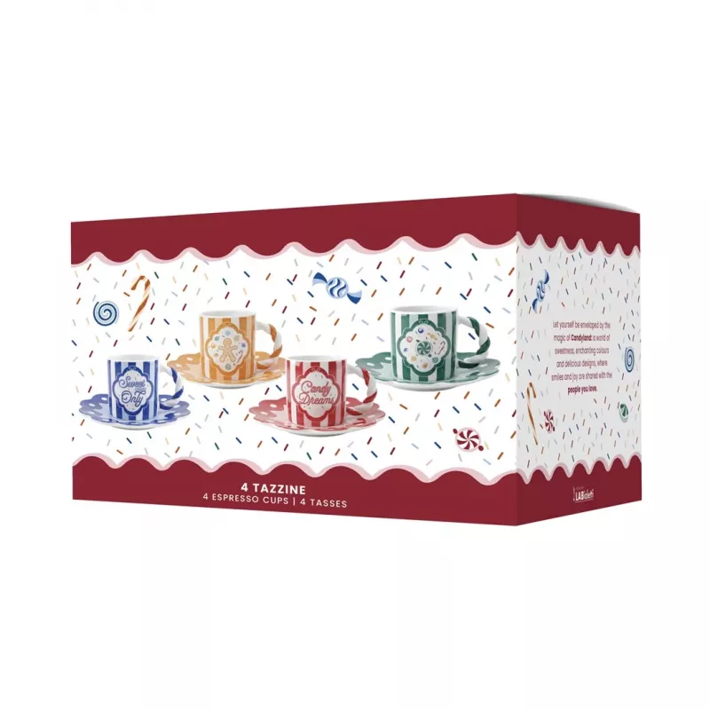 Bialetti Candyland 4 puodelių su lėkštelėmis rinkinys, 80 ml