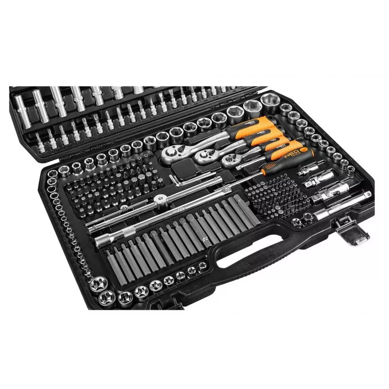 Neo Tools 10-218 įrankių rinkinys, 300 dalių, 1/2, 3/8, 1/4 pavara