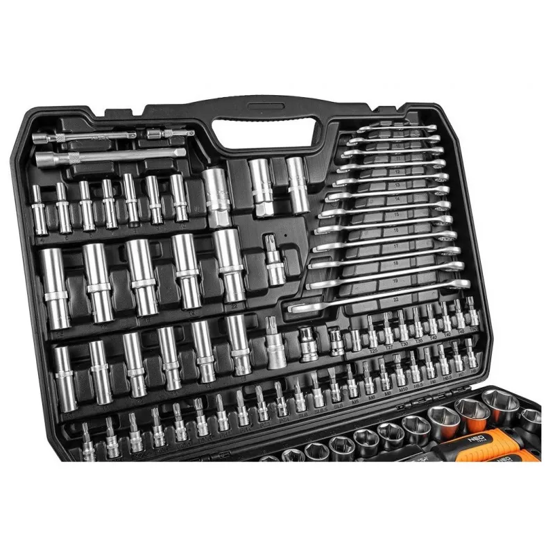 Neo Tools 10-218 įrankių rinkinys, 300 dalių, 1/2, 3/8, 1/4 pavara