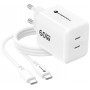 Forcell F-Energy GaN III Crystal Color VT-60 60W PD QC 4.0 2x USB-C sieninis įkroviklis baltas + kabelis