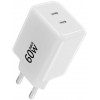 Forcell F-Energy GaN III Crystal Color VT-60 60W PD QC 4.0 2x USB-C sieninis įkroviklis baltas + kabelis
