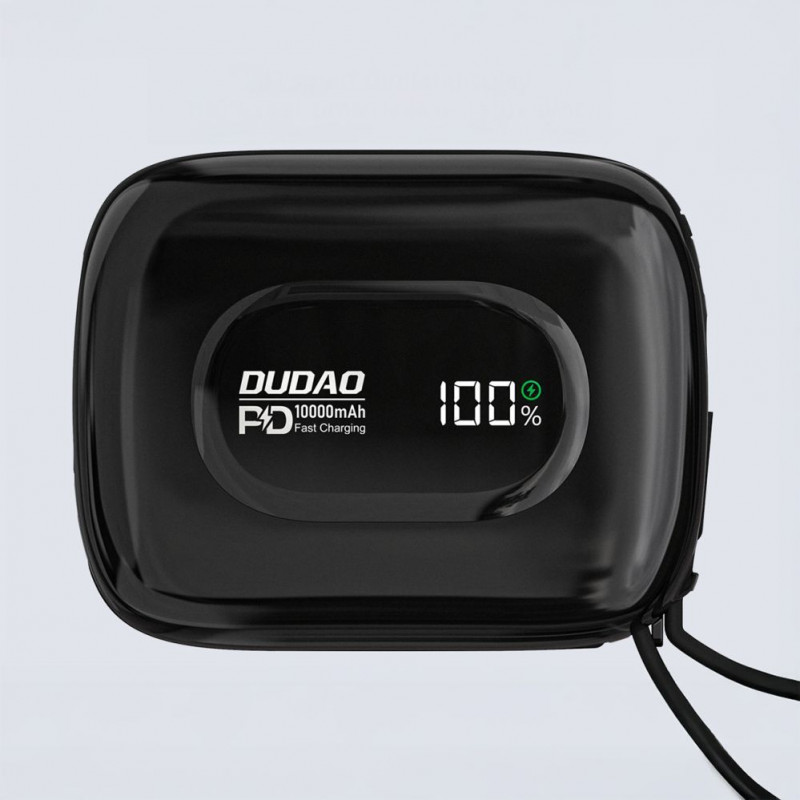 Dudao K32 nešiojamas įkroviklis 22.5W 10000 mAh su įmontuotu USB-C/ Lightning kabeliu - juodas