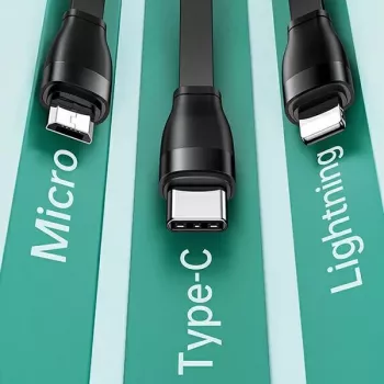 Usams U69 3 viename USB kabelis (Lightning / Micro-USB / USB-C), 1 m, mėlynas