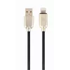Gembird USB 2.0 kabelis USB-A kištukas – Lightning kištukas, guminis pintas, 1 m, juodas (CC-USB2R-AMLM-1M)