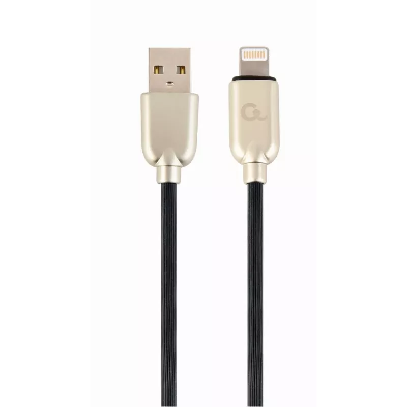 Gembird USB 2.0 kabelis USB-A kištukas – Lightning kištukas, guminis pintas, 1 m, juodas (CC-USB2R-AMLM-1M)