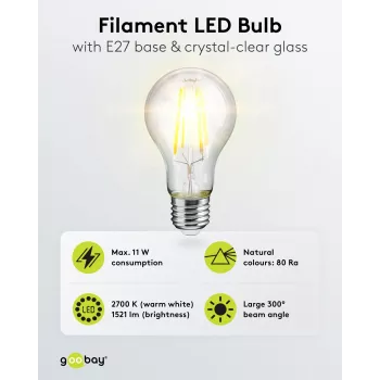 Goobay LED lemputė, 1521 lm, 2700 K šiltai balta, 11 kWh, energijos klasė D (65397)