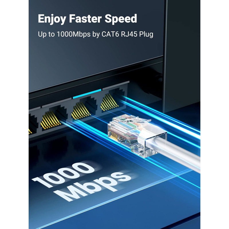 UGREEN Cat6 RJ45 moduliniai kištukai (50 vnt.) – permatomi su auksu dengtais kontaktais
