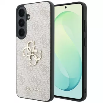 Guess Leather 4G Metal Logo dėklas Samsung Galaxy S26 FE, rožinis