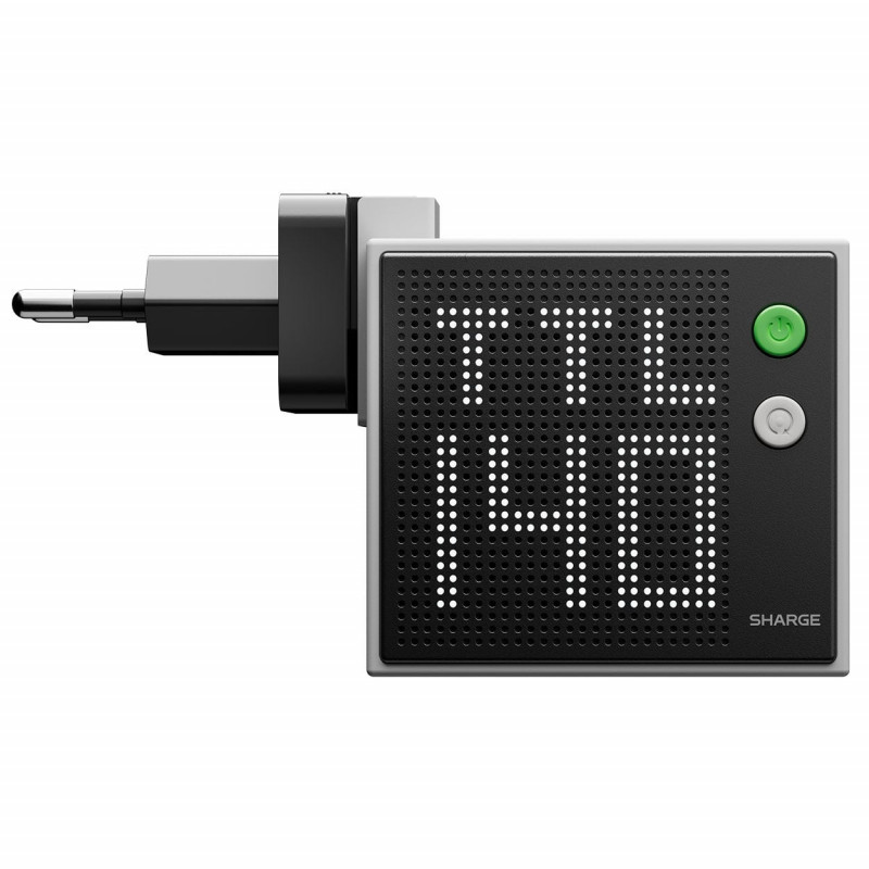 SHARGE Pixel 140 GaN įkroviklis, 140W, 3x USB-C, taškinės matricos ekranas – pilkas
