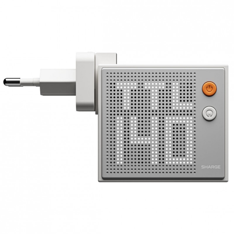 SHARGE Pixel 140 GaN įkroviklis, 140W, 3x USB-C, taškinės matricos ekranas – baltas