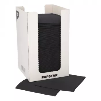 PAPSTAR kokteilių servetėlės PUNTO, 200 x 200 mm, juodos popierinės, 2 sluoksnių, 1/4 lankstymo, su dot on dot mikro