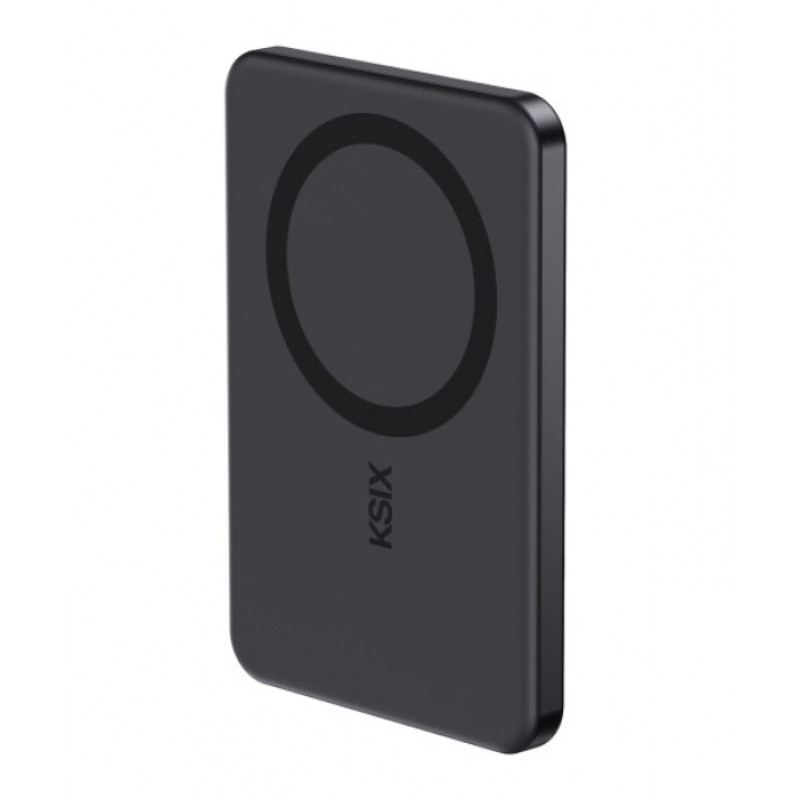 Ksix Magslim 5000 mAh magnetinė išorinė baterija, USB-C PD 20W, su skaitmeniniu ekranu, juoda