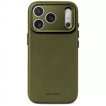 Decoded Leather Backcover – odinis dėklas iPhone 18 Pro Max / 17 Pro Max, suderinamas su MagSafe (samanų žalios spalvos)
