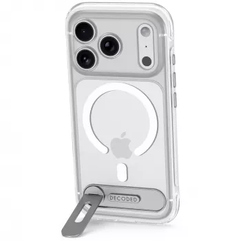Decoded AntiMicrobial Hybrid Stand Backcover – dėklas su stovu, skirtas iPhone 18 Pro / 17 Pro, suderinamas su MagSafe (permatomas)