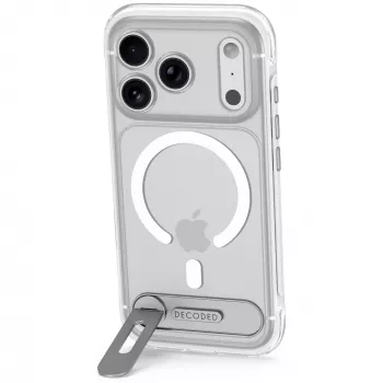 Decoded AntiMicrobial Hybrid Stand Backcover – dėklas su stovu, skirtas iPhone 18 Pro / 17 Pro, suderinamas su MagSafe (šerkšno baltumo)