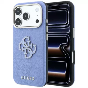 Guess Grained & Big Resin Logo dėklas iPhone 18 Pro / 17 Pro, mėlynas