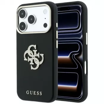 Guess Smooth & Big Strass Logo dėklas iPhone 18 Pro / 17 Pro, juodas